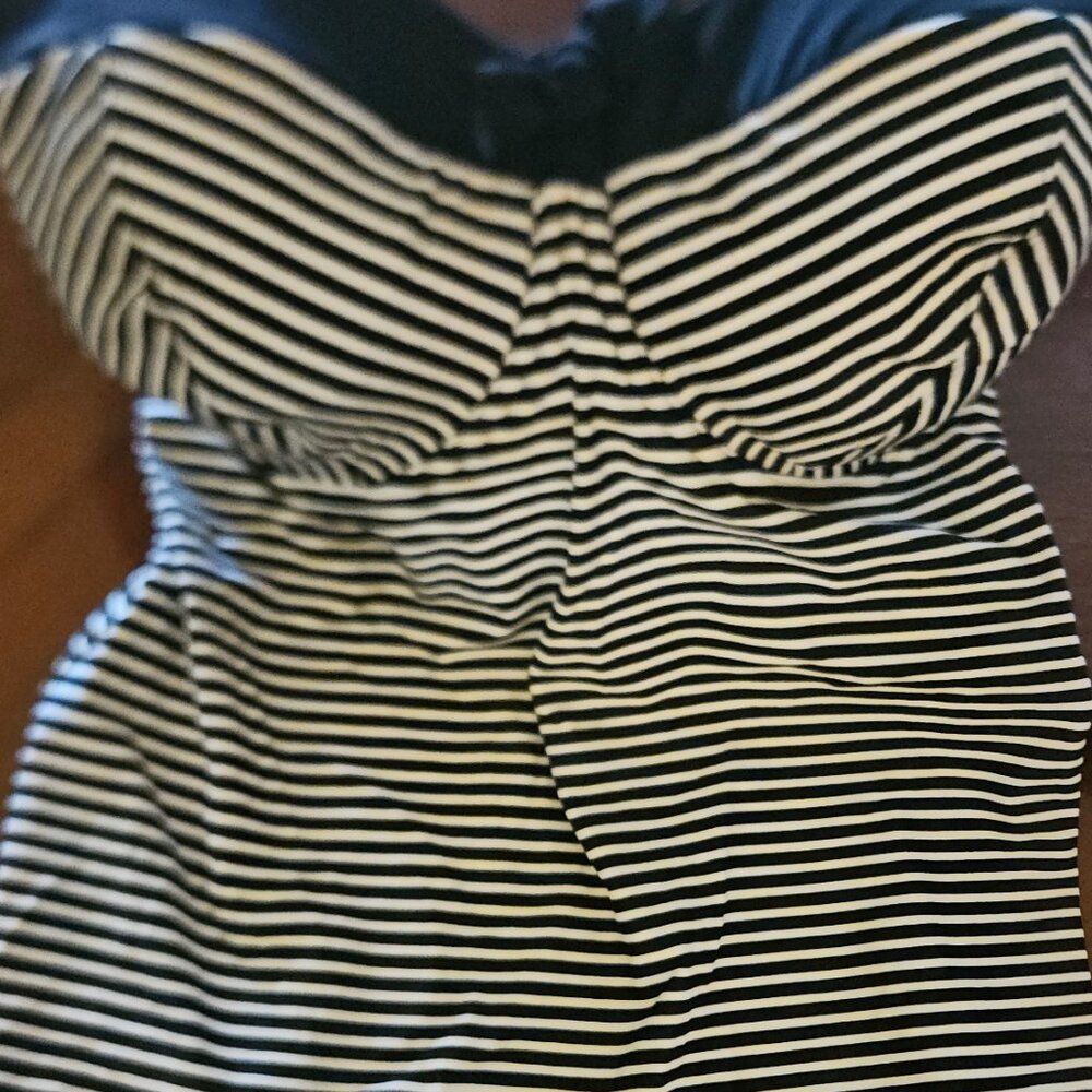 Freya Black & White Striped Bandeau Tankini M Nylon/Lycra Made In Tunisia